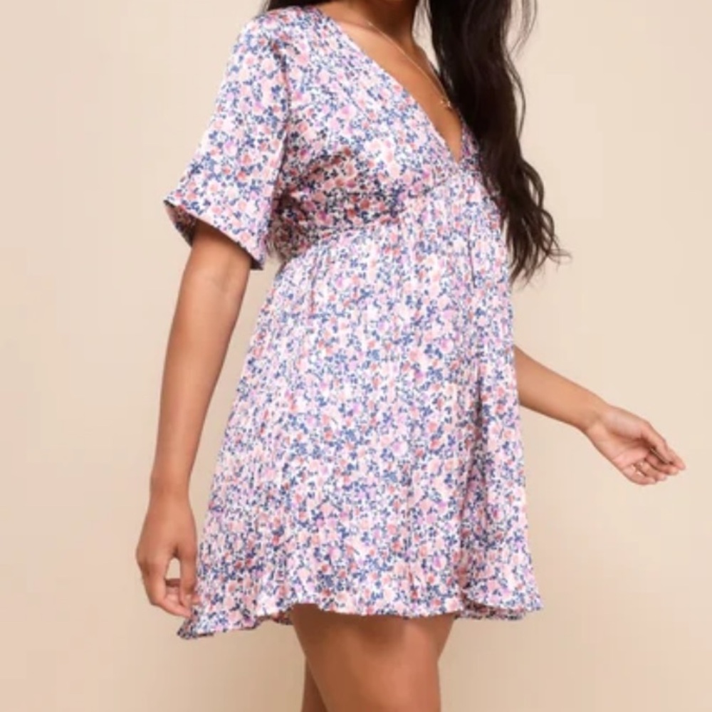 Lulu's Blush Pink Floral Print Mini Dress